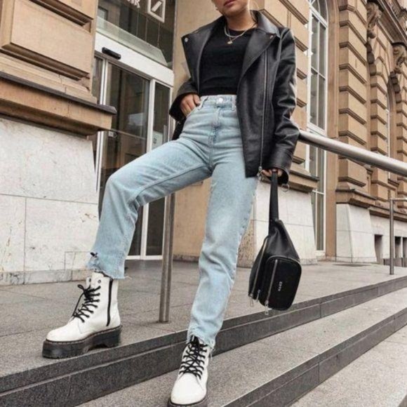 White Vegan Leather Lace Up Combat Boots - Picture 6 of 11